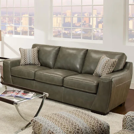 Contemporary Three Seater Sofa with Track Arms and Exposed Wood Feet